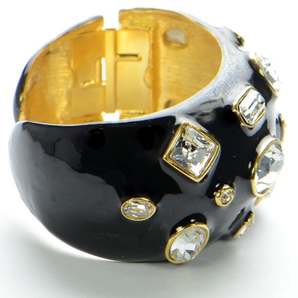 Kenneth Jay Lane KJL Black Enamel Crystal Cuff Bracelet - Picture 5 of 6